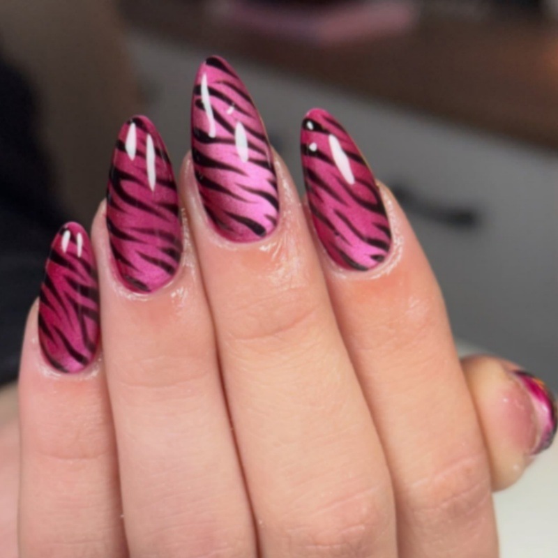 Nail Art Zebra Design - 24 Adet Gül Kırmızısı Kedi Gözü
