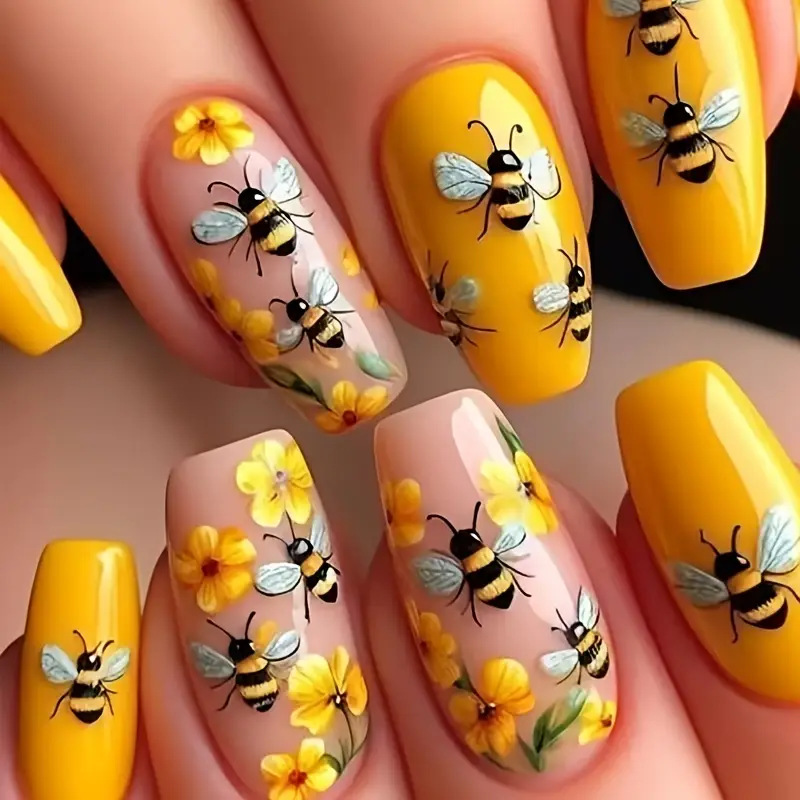 Nail Art Flower - 24 adet/takım orta uzun takma tırnak