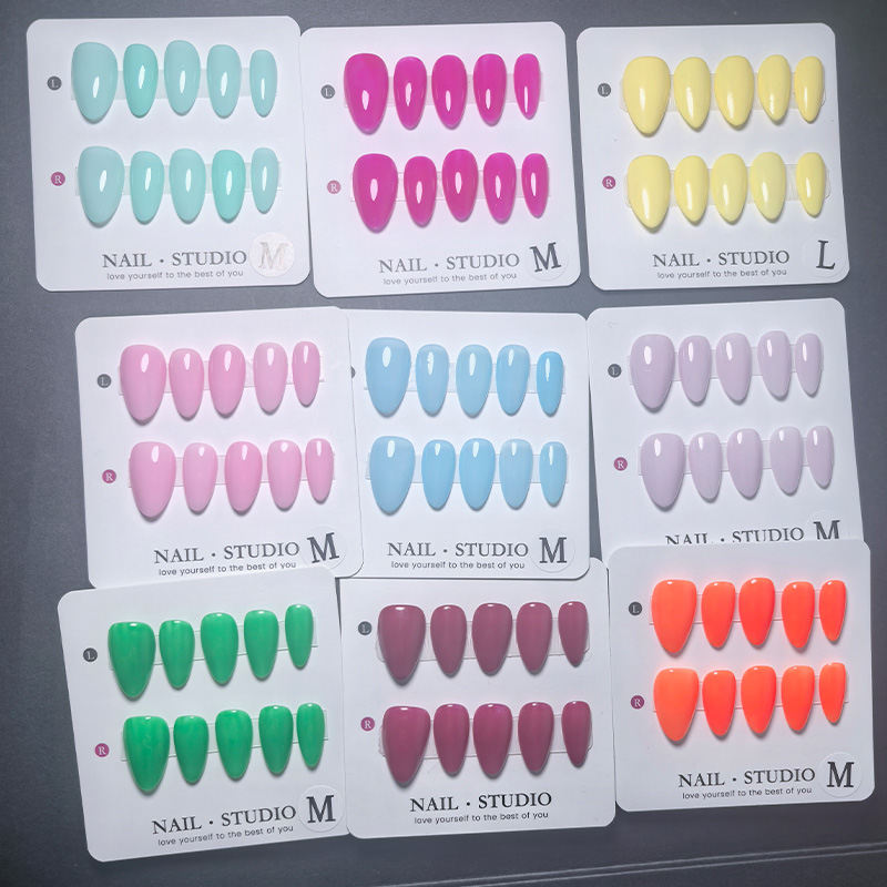 Nail Art Yellow - 10 adet Badem Şeklinde Takma Tırnaklar