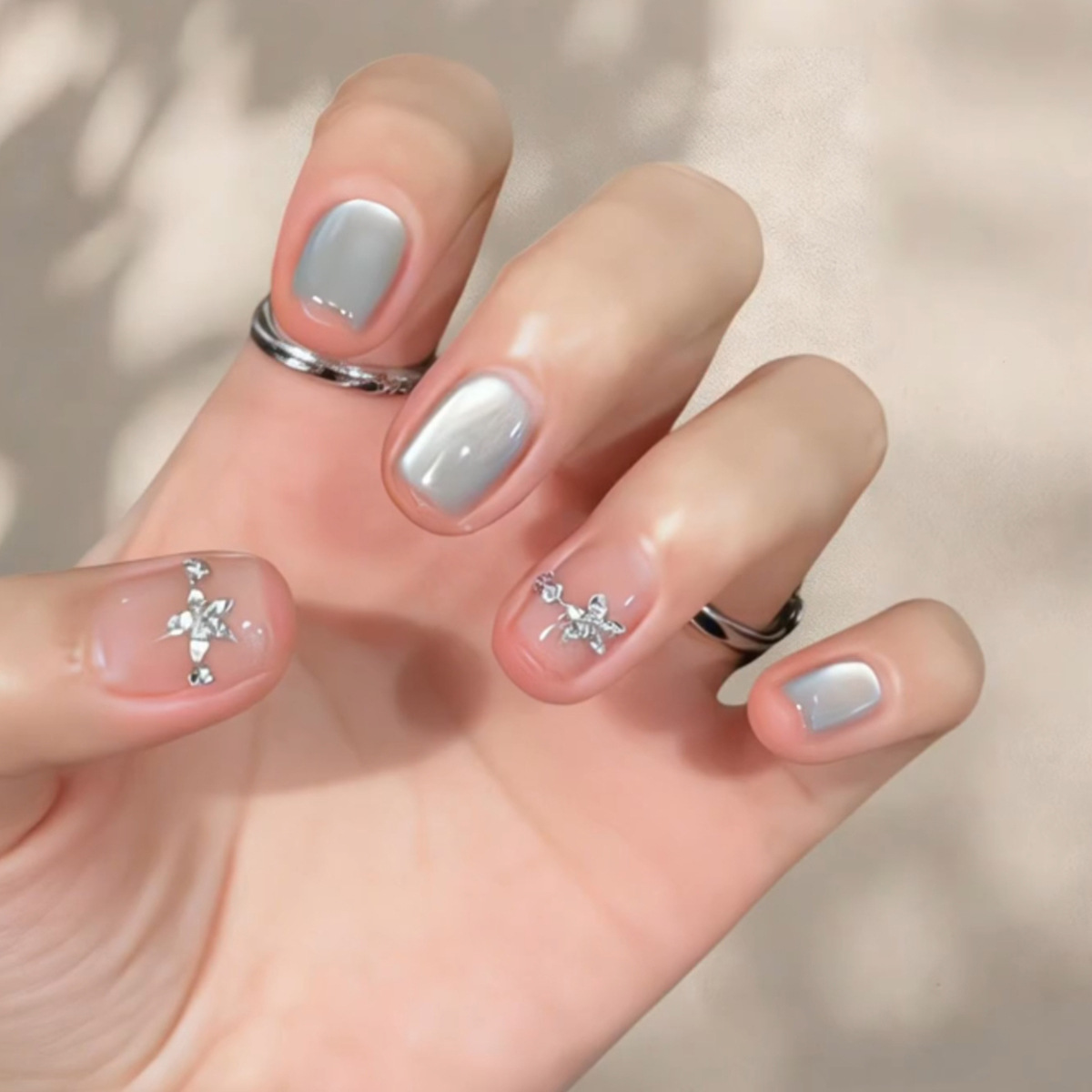 Nail Art Flower - 24 Adet Kedi Gözü Simli Tırnak
