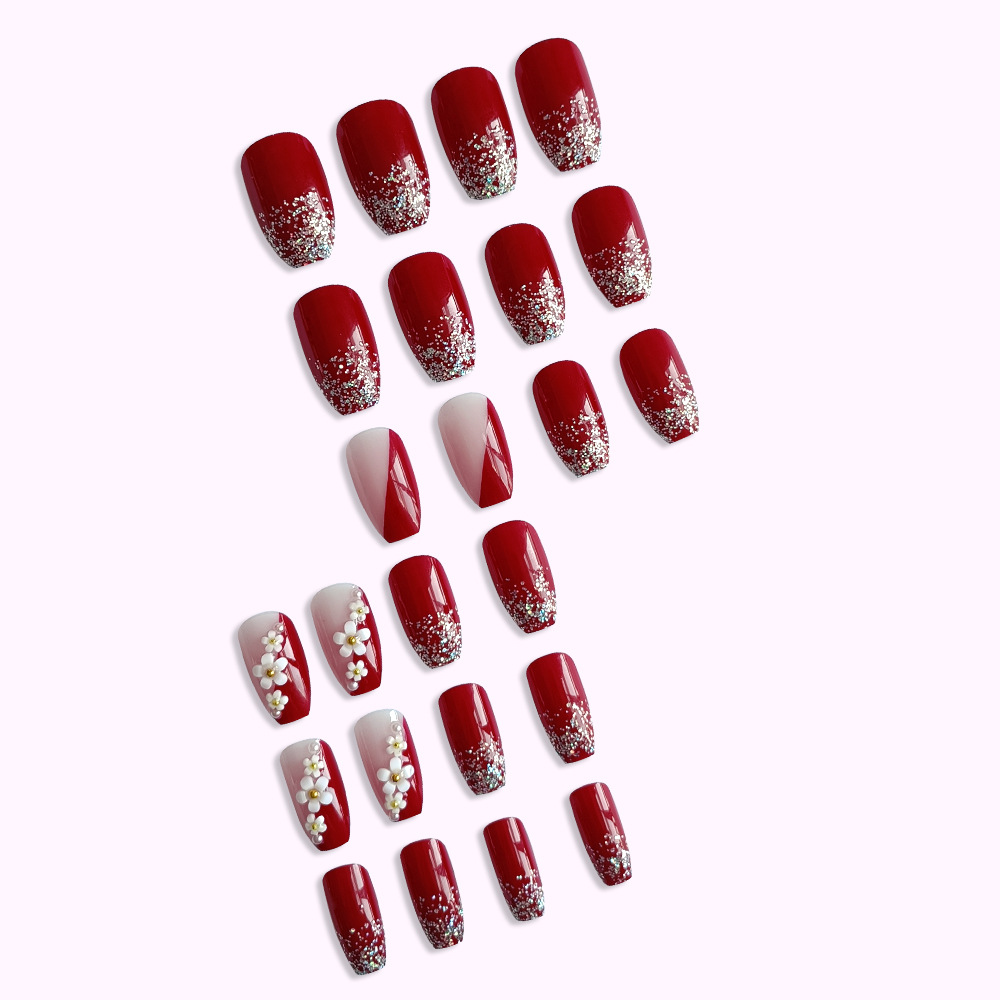 24 adet parlak kırmızı tırnakl - Nail Art Flower incelemesi ve fiyatı