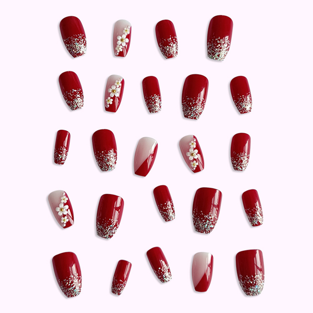 24 adet parlak kırmızı tırnakl - Nail Art Flower incelemesi ve fiyatı